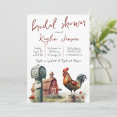 Aquarellfarm mit Rooster-Brautparty Einladung (Stehend Vorderseite)