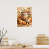 Aquarellfass mit Kürbissen Herbst Poster (Küche)