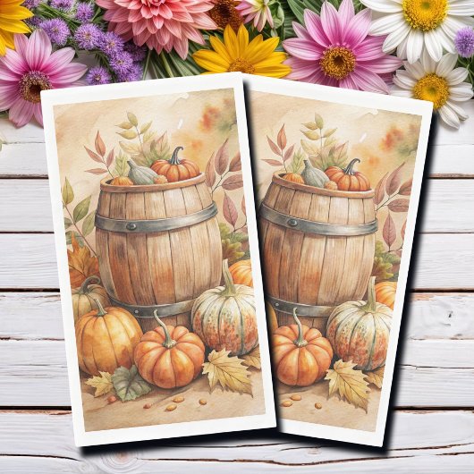 Aquarellfass mit Kürbissen Herbst Serviette