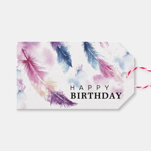 Aquarellfedern Geschenkanhänger (Vorderseite (Horizontal))
