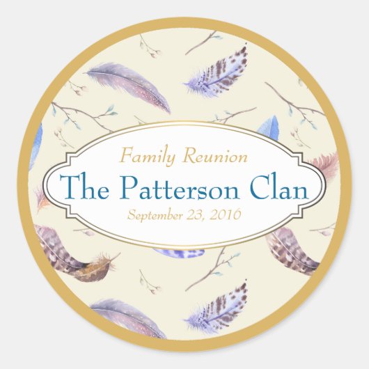 AquarellFedern mit Extravaganter Frame Wiedersehen Runder Aufkleber (Vorderseite)