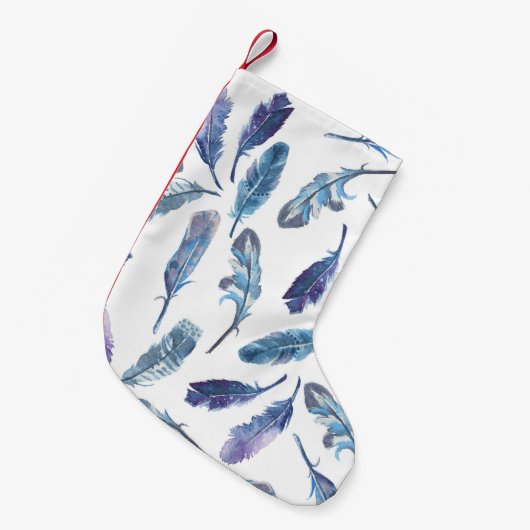 Aquarellfedern: nahtlos luftiges Muster. Kleiner Weihnachtsstrumpf (Vorderansicht (hängend))
