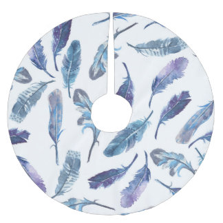 Aquarellfedern: nahtlos luftiges Muster. Polyester Weihnachtsbaumdecke
