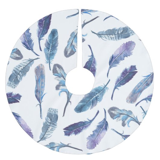 Aquarellfedern: nahtlos luftiges Muster. Polyester Weihnachtsbaumdecke (Vorderseite)