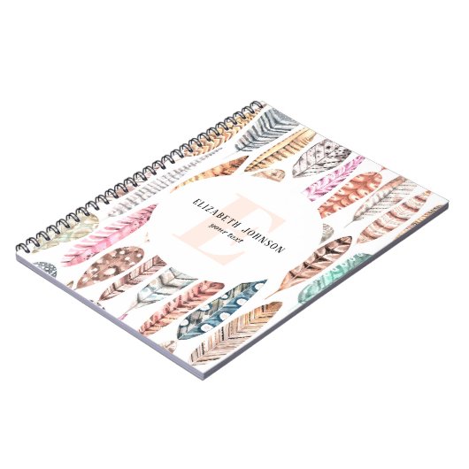 Aquarellfedern. Name. Boho-Muster Notizblock (Linke Seite)