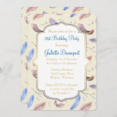 AquarellFedern und Extravagante Rahmen zum Geburts Einladung (Vorne/Hinten)