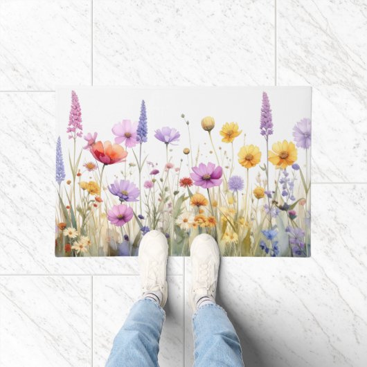 Aquarellfeld mit Wildblumen Fußmatte (Indoor)
