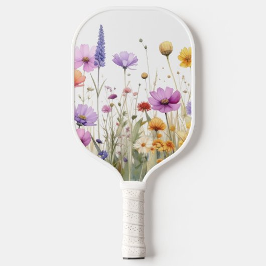 Aquarellfeld mit Wildblumen  Pickleball Schläger (Vorderseite)