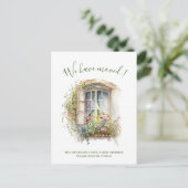 Aquarellfenster mit Blume Neue Zuhause bewegen und Postkarte (Stehend Vorderseite)