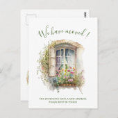 Aquarellfenster mit Blume Neue Zuhause bewegen und Postkarte (Vorne/Hinten)