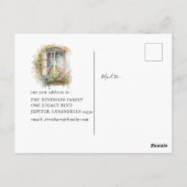 Aquarellfenster mit Blume Neue Zuhause bewegen und Postkarte (Rückseite)