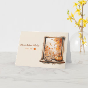 Aquarellfenster mit Pumpkin und Kaffee Karte