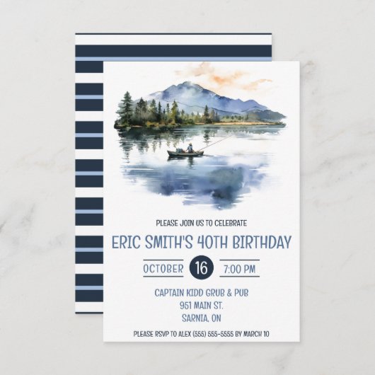 Aquarellfischerei, Berge, Lake Birthday Party Einladung (Vorne/Hinten)