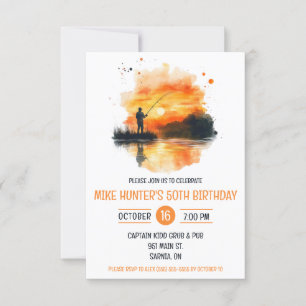 Aquarellfischerei, Berge, Lake Birthday Party Einladung