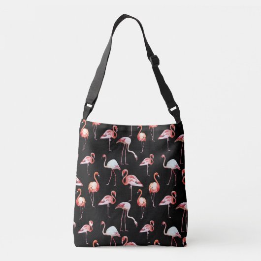Aquarellflamingoschwarzmuster tropisch tragetaschen mit langen trägern (Rückseite)