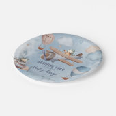 Aquarellflugzeug Aviation Boy Babydusche Pappteller (Schrägansicht)