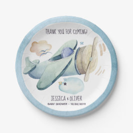 Aquarellflugzeug-Party in Blau Pappteller