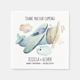 Aquarellflugzeug-Party in Blau Serviette