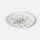 Aquarellfoliage Green Gold Paare Namen Pappteller (Schrägansicht)