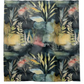 Aquarellfolie Schwarz Rosa Gelb Abstrakt Duschvorhang (Vorderseite)