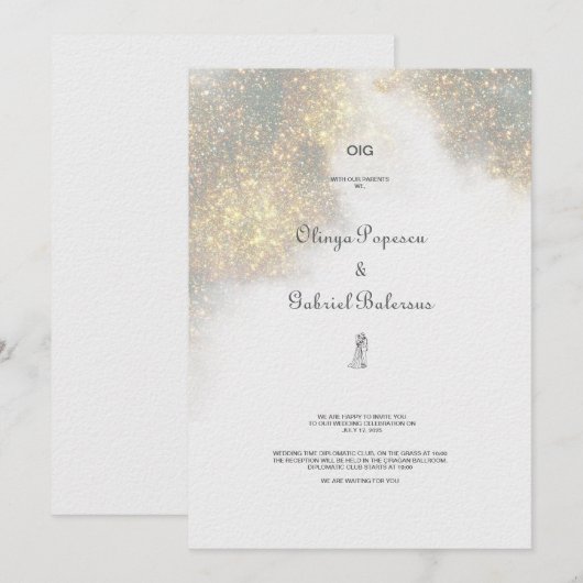 Aquarellformen Grüner Glitzer Einladung zur Hochze (Vorne/Hinten)