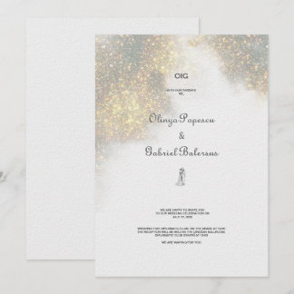 Aquarellformen Grüner Glitzer Einladung zur Hochze