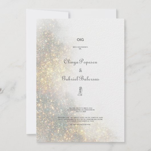 Aquarellformen Grüner Glitzer Einladung zur Hochze (Vorderseite)