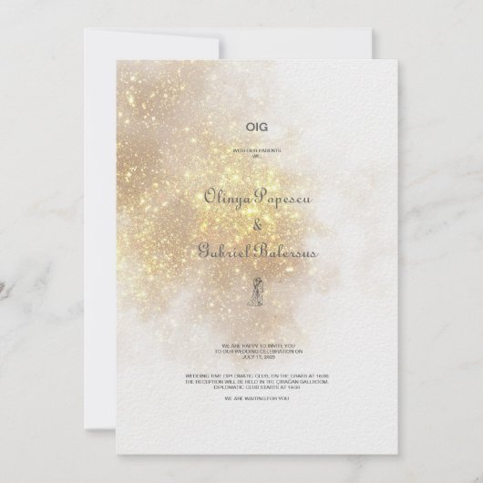 Aquarellformen Rose Glitzer Hochzeit Einladung (Vorderseite)