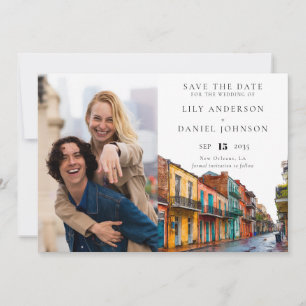 Aquarellfoto-Hochzeit in New Orleans Save The Date