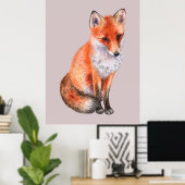 Aquarellfox auf hellrosa Kinderzimmer Kunst, Dicht Poster (Heimbüro)