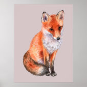 Aquarellfox auf hellrosa Kinderzimmer Kunst, Dicht Poster (Vorne)