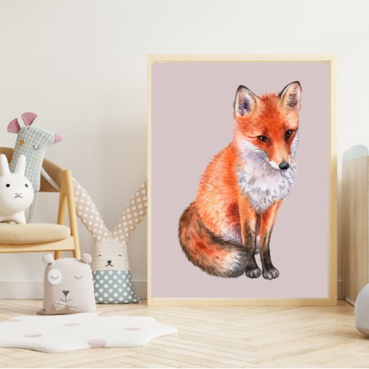 Aquarellfox auf hellrosa Kinderzimmer Kunst, Dicht Poster