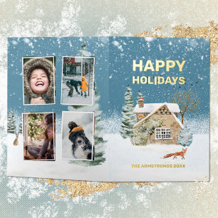 Aquarellfox Bauernhof Weihnachten