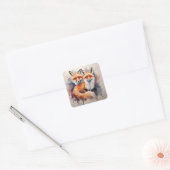 Aquarellfox Duo Quadratischer Aufkleber (Umschlag)