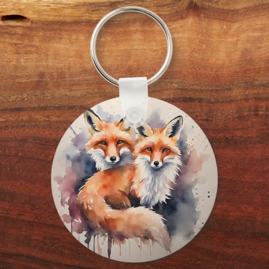 Aquarellfox Duo Schlüsselanhänger (Vorderseite)