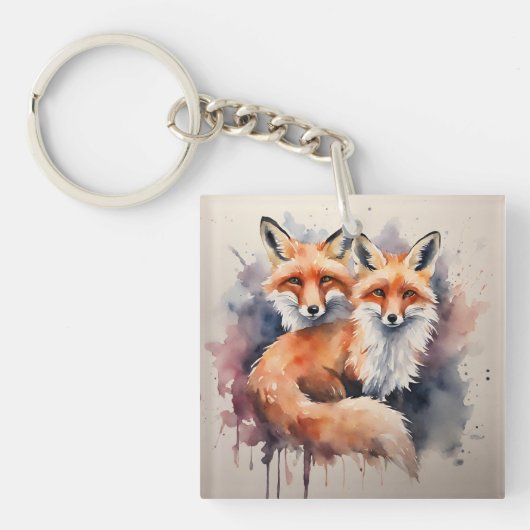 Aquarellfox Duo Schlüsselanhänger (Vorderseite)
