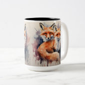 Aquarellfox Duo Zweifarbige Tasse (VorderseiteRechts)