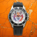 Aquarellfox-Illustration Armbanduhr<br><div class="desc">Fox Aquarelluhr mit abstraktem Spritzer in Rot, lila, Orange und Blau.</div>
