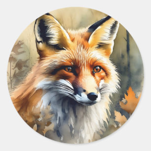 Aquarellfoxportrait Runder Aufkleber