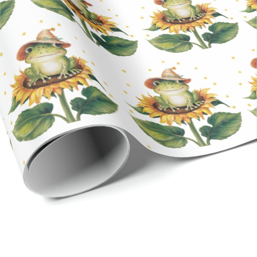 Aquarellfrosch auf einer Sonnenblume Geschenkpapier (Rolleneckpunkt)