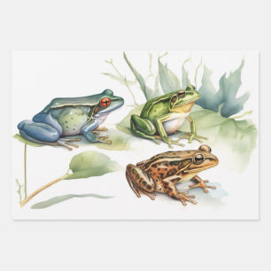 Aquarellfrosch mit tropischen Blume Geschenkpapier Set