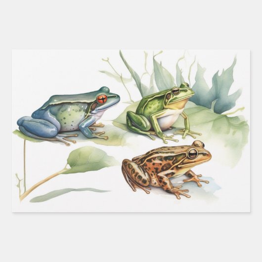 Aquarellfrosch mit tropischen Blume Geschenkpapier Set (Vorderseite)