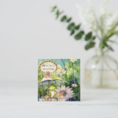 Aquarellfrosch Umbrella Blume Quadratische Visitenkarte (Stehend Vorderseite)