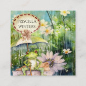 Aquarellfrosch Umbrella Blume Quadratische Visitenkarte (Vorderseite)