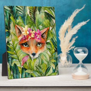 Aquarellfuchs-Blume und Grüne Blätter Fotoplatte