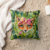 Aquarellfuchs-Blume und Grüne Blätter Kissen (Decke)