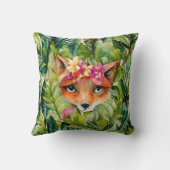Aquarellfuchs-Blume und Grüne Blätter Kissen (Rückseite)