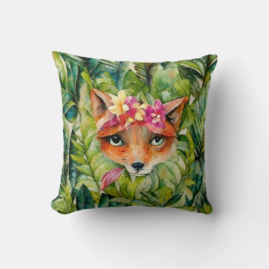 Aquarellfuchs-Blume und Grüne Blätter Kissen (Vorderseite)