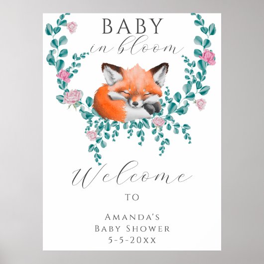 Aquarellfuchs in Blüte Begrüßung Babydusche Poster (Vorne)