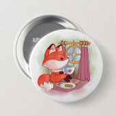 Aquarellfuchs mit Tee und Biskuits Button (Vorne & Hinten)